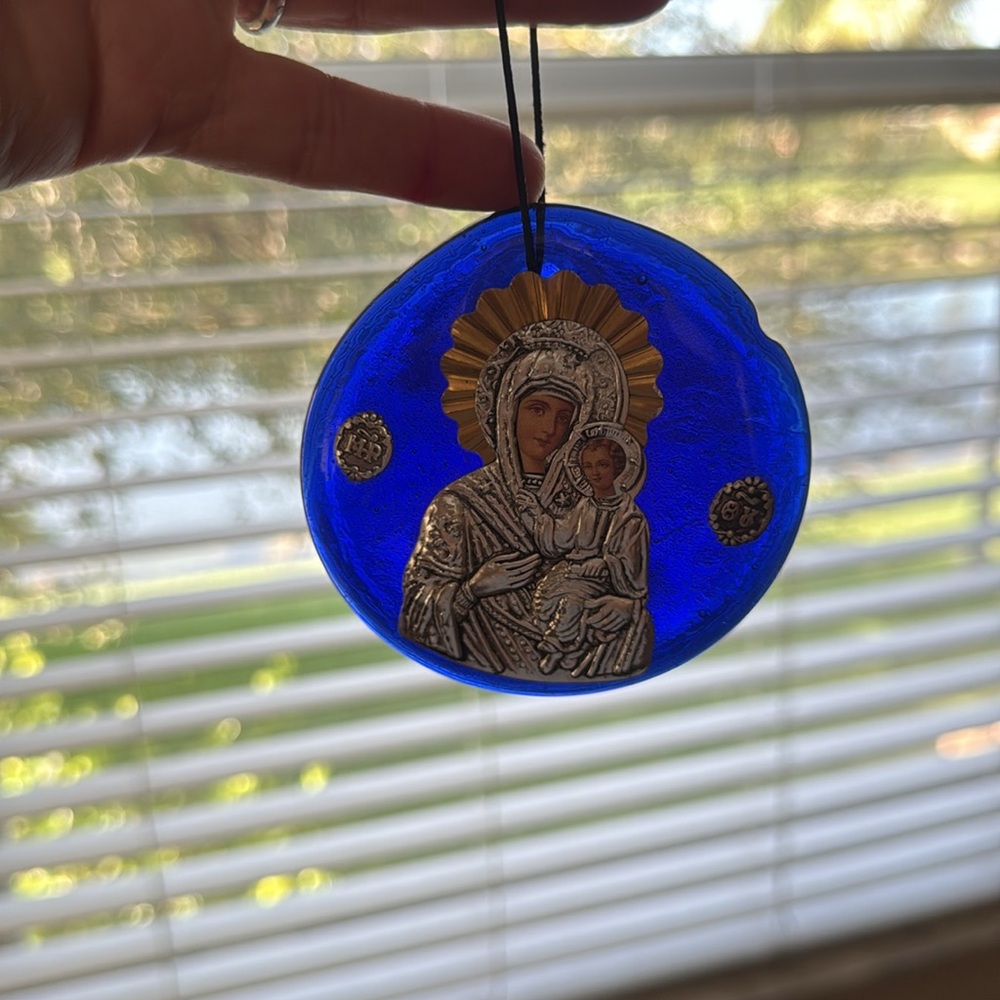 Blue and Silver Religious Pendant